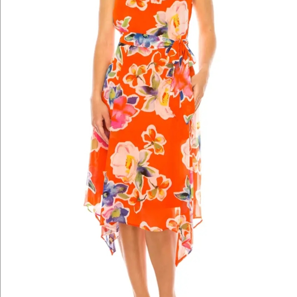 Ile Clothing Sleeveless Belted Print Dress